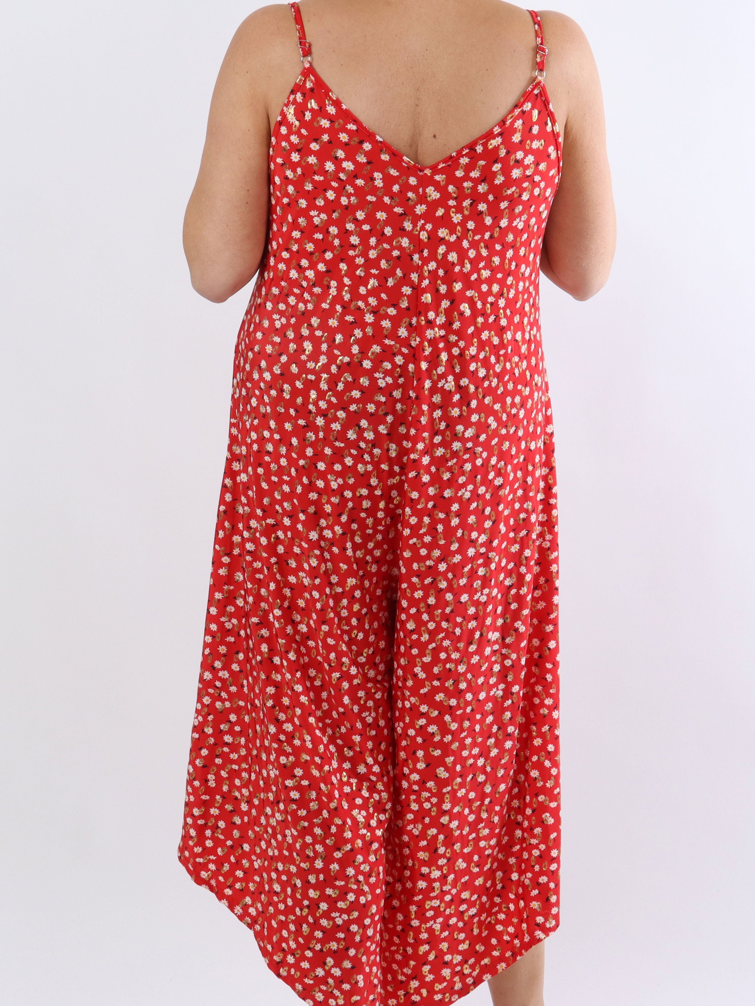 Felicia flower - Plus size buksedragt med vide ben i stretchty stof